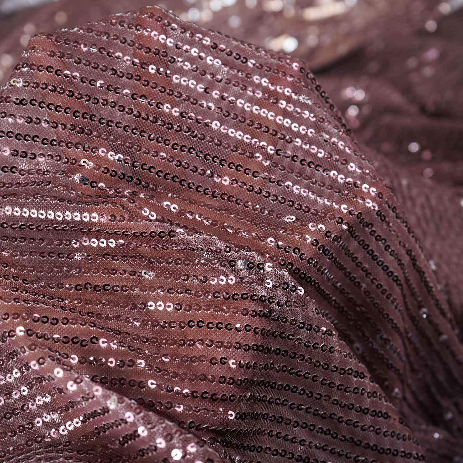 Dark Brown Ombre Sequins Embroidery Power Net Fabric - TradeUNO