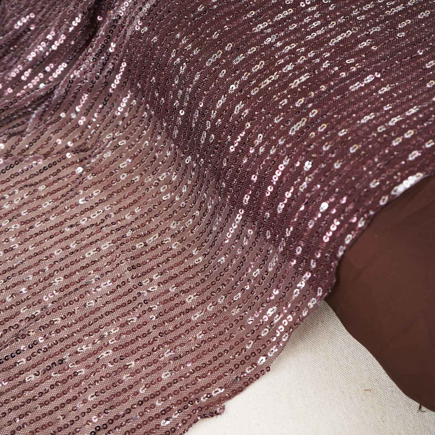 Dark Brown Ombre Sequins Embroidery Power Net Fabric - TradeUNO