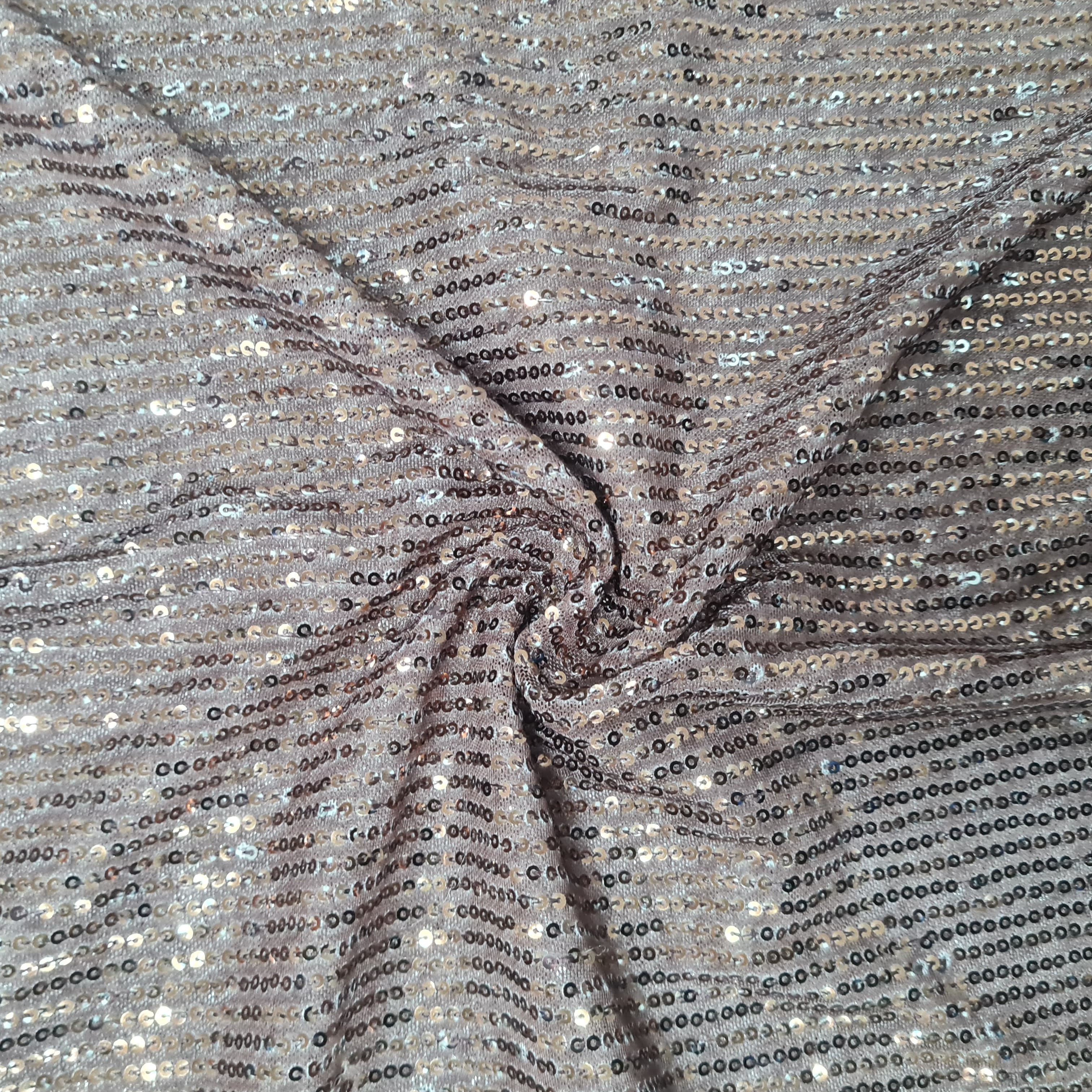 Brown Ombre Sequins Embroidery Power Net Fabric