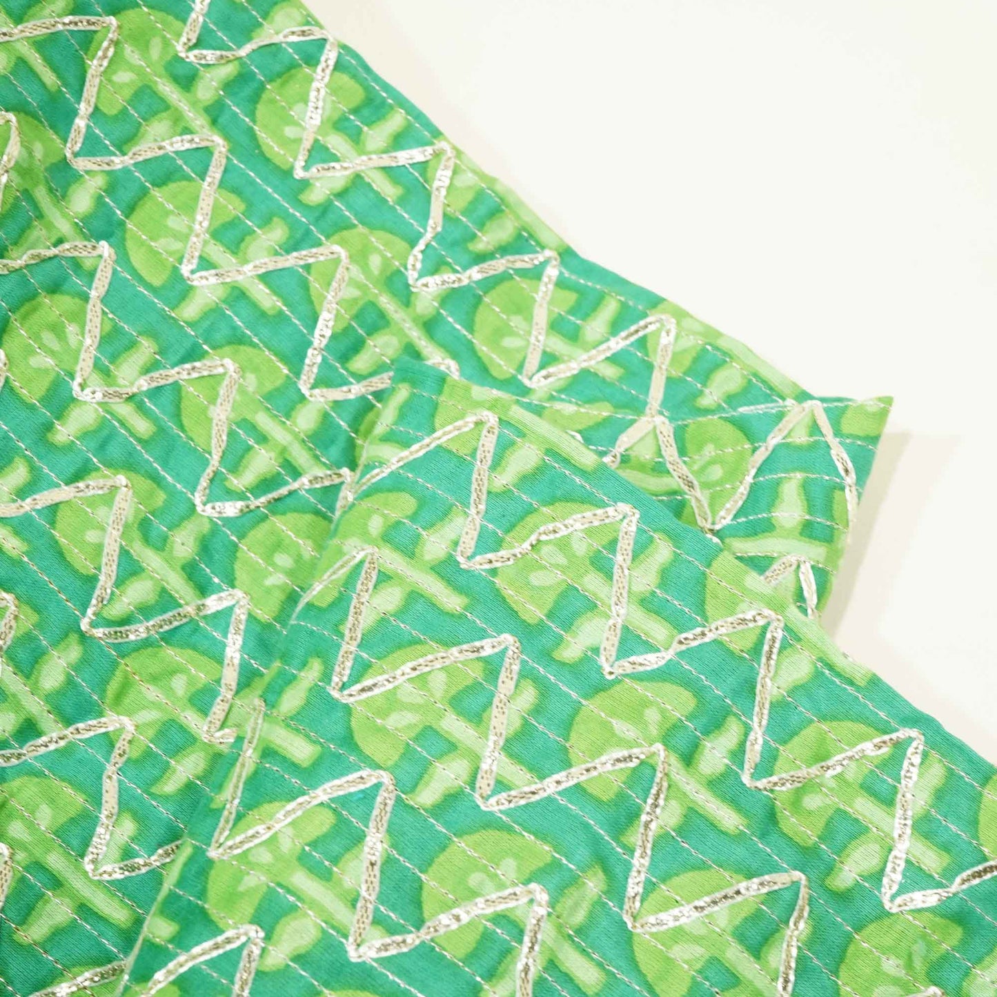 Green Floral Print Gota Work Cambric Cotton KC-15946