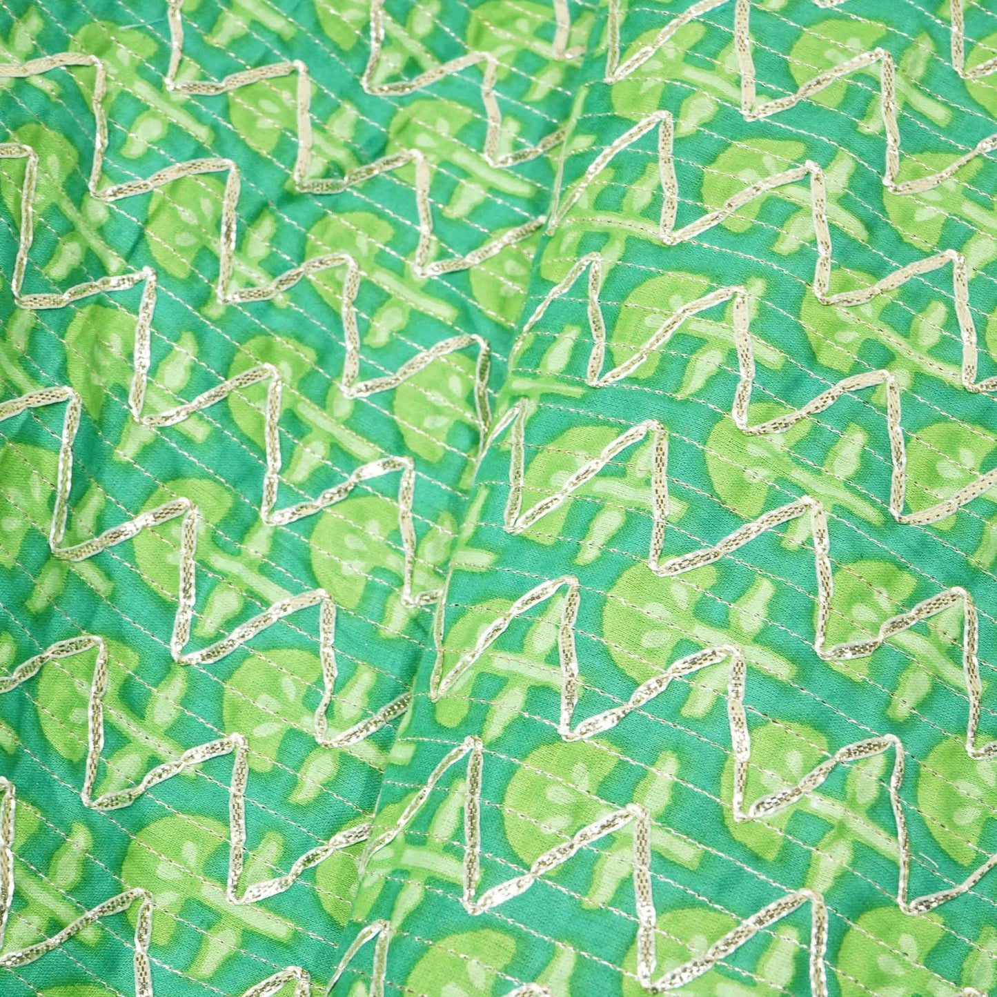 Green Floral Print Gota Work Cambric Cotton KC-15946