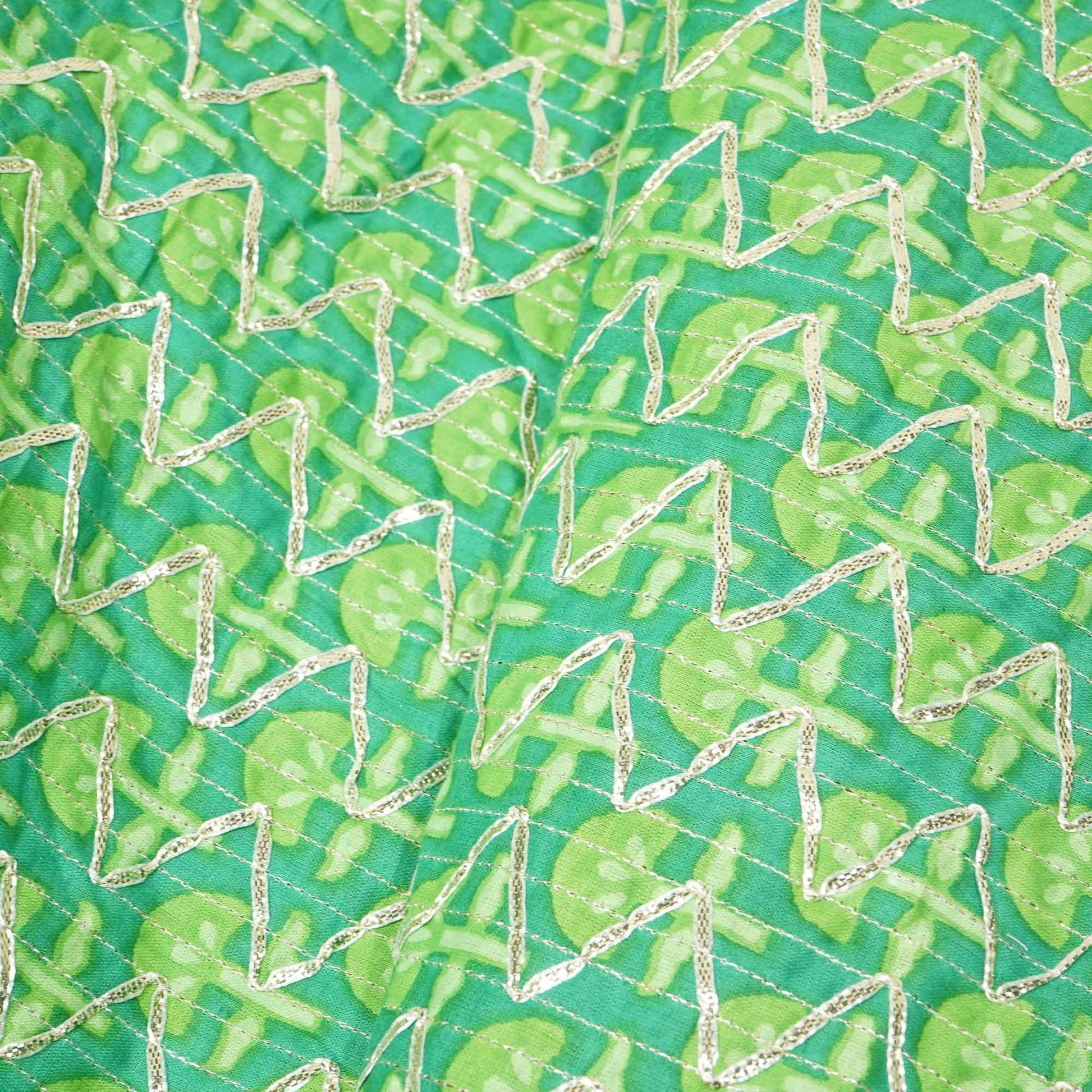 Green Floral Print Gota Work Cambric Cotton KC-15946