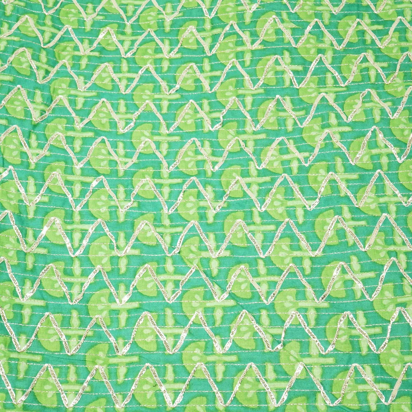 Green Floral Print Gota Work Cambric Cotton KC-15946