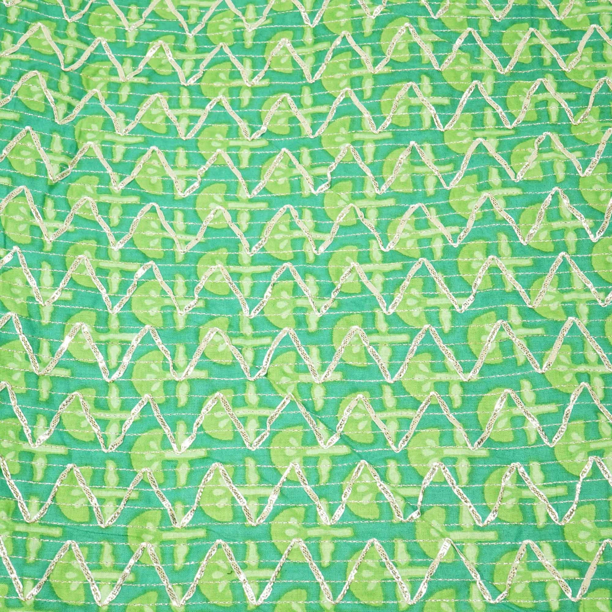 Green Floral Print Gota Work Cambric Cotton KC-15946