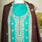 Green With Wine Sequins Embroidery Chinnon Suit Set With Dupatta