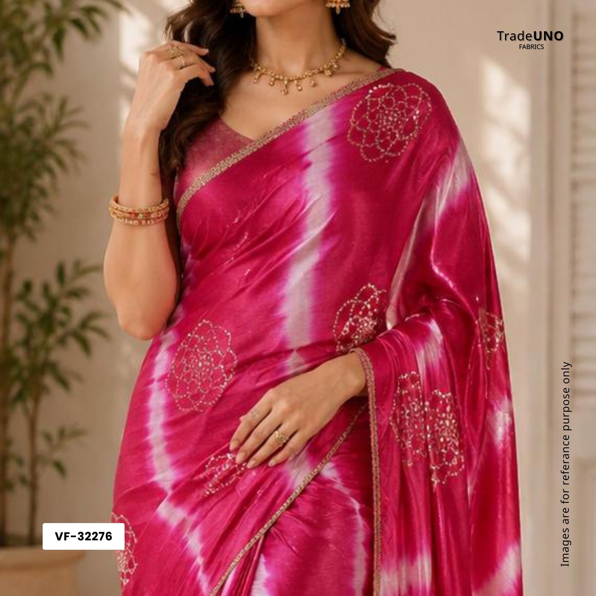 Magenta Pink Sequins embroidery Shibori Chinon Fabric VF-32276 - TradeUNO