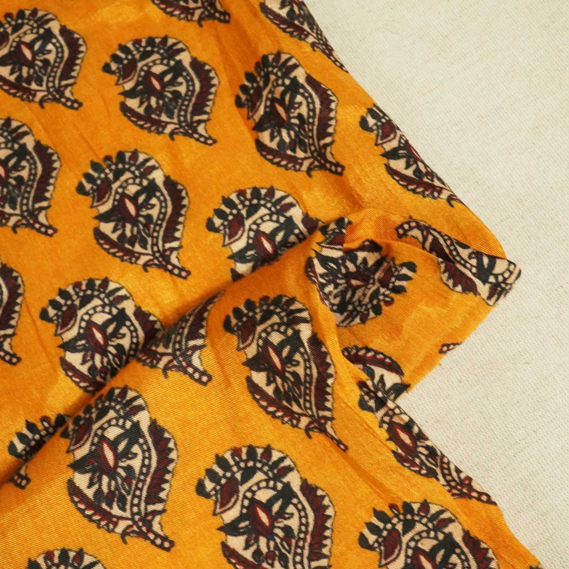 Mustard Yellow Ajrakh Border Print Muslin SSF-16171