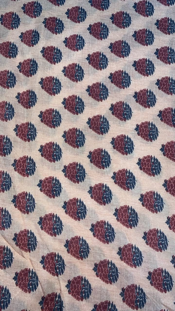 Orange Handblock Print Muslin Fabric