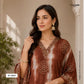 Brown with Mustard Sequins embroidery Shibori Chinon Fabric VF-32277 - TradeUNO