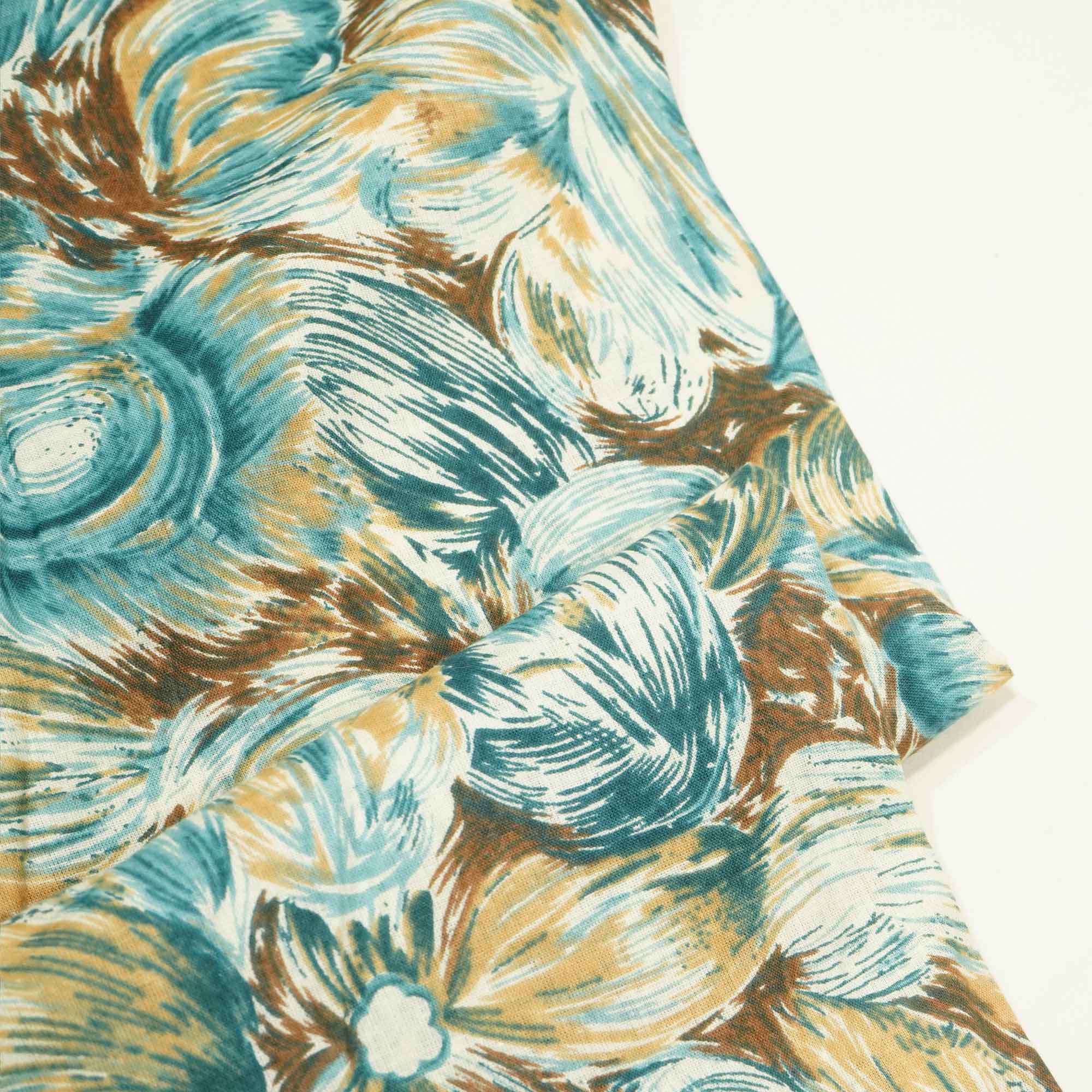 Blue Multicolor Tropical Print Cotton SGF-16223
