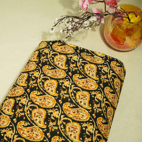 Black Yellow Paisley Print Cotton SGF-16234