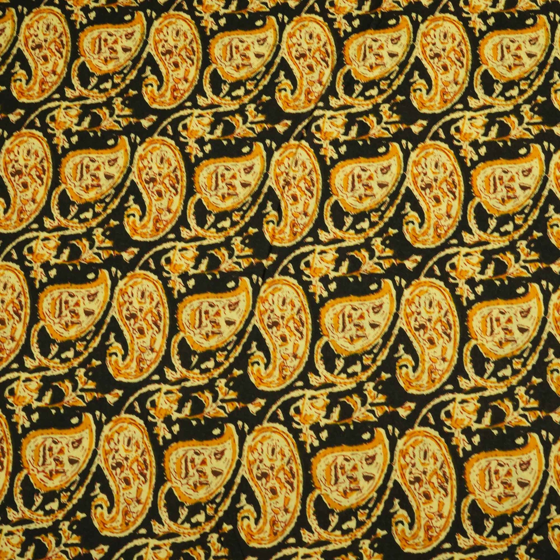 Black Yellow Paisley Print Cotton SGF-16234