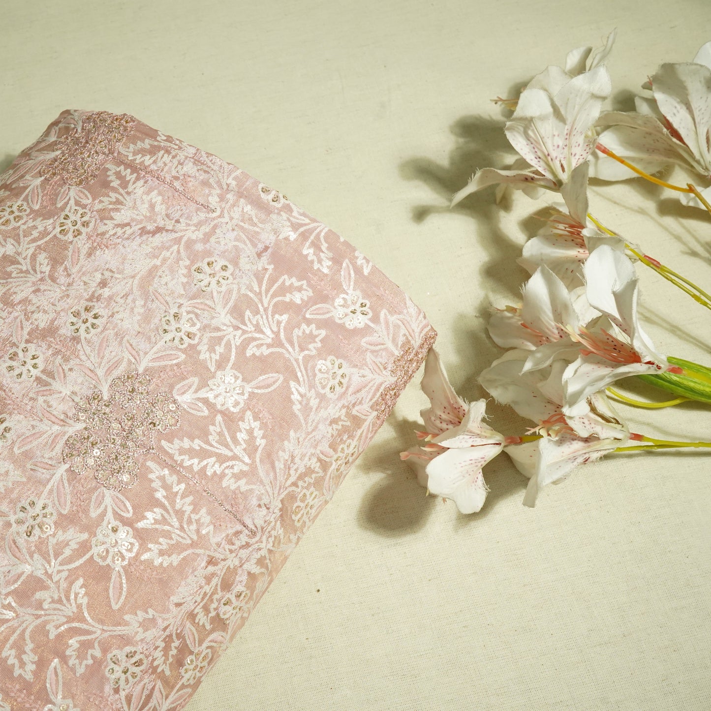 Pink Floral Sequins Dyeable Tissue SF-16258