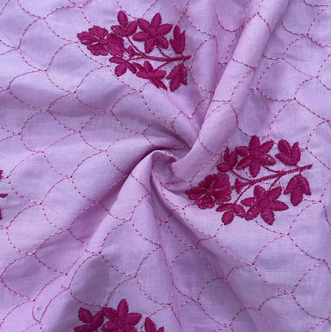 Pink Floral Thread Embroidery Cambric Cotton 16262