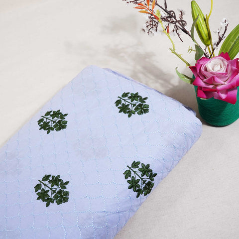 Steel Blue Floral Thread Embroidery Cambric Cotton JD-16263