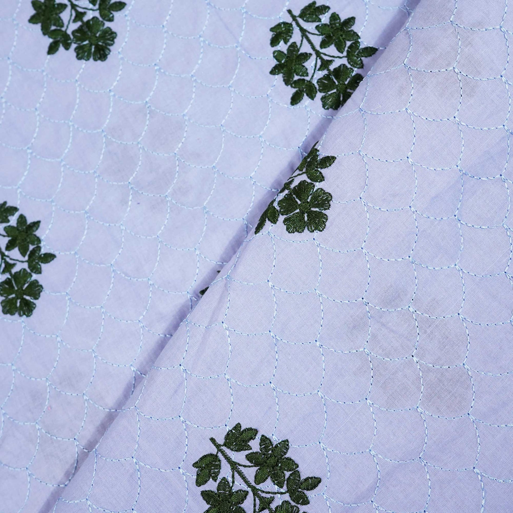 Steel Blue Floral Thread Embroidery Cambric Cotton JD-16263