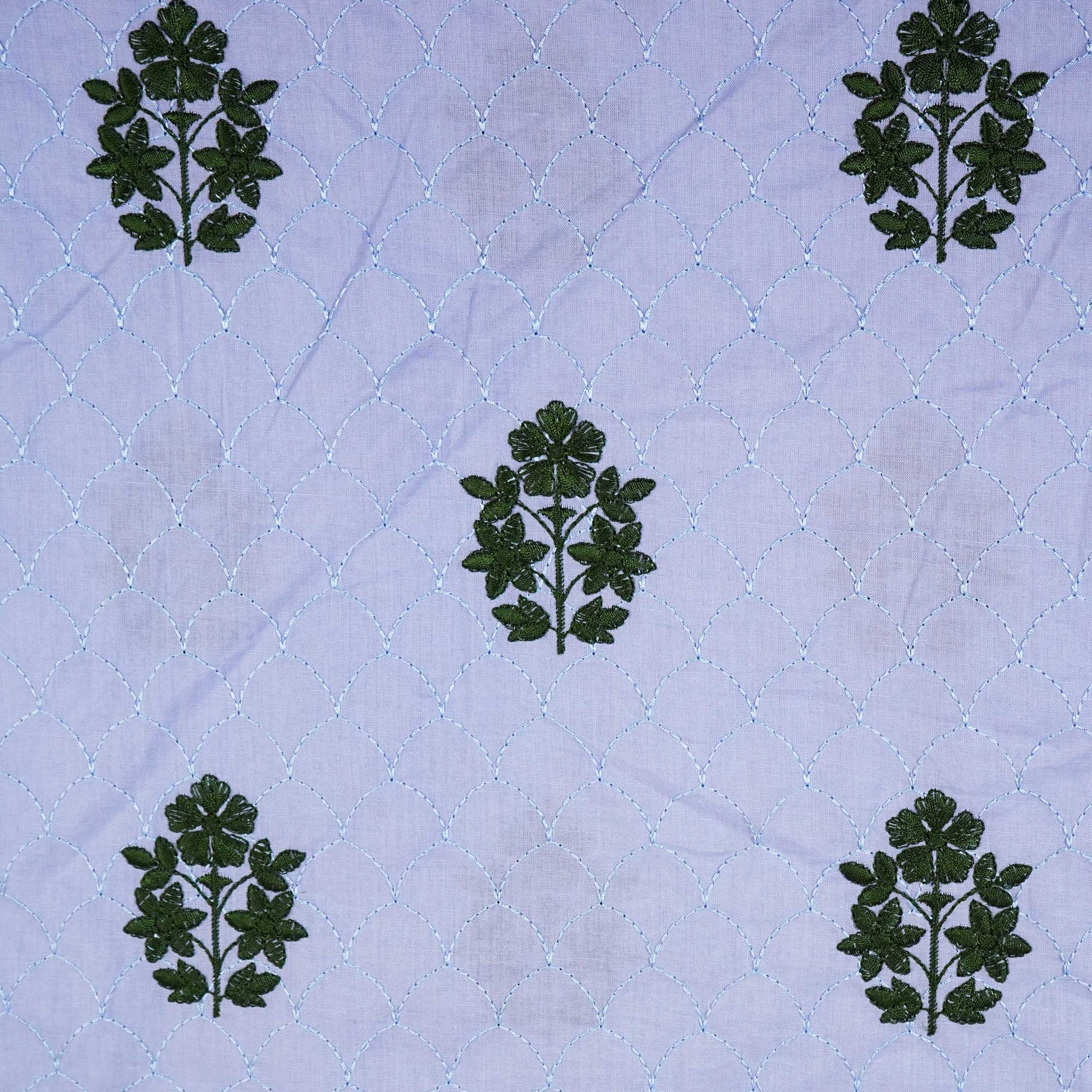 Steel Blue Floral Thread Embroidery Cambric Cotton JD-16263