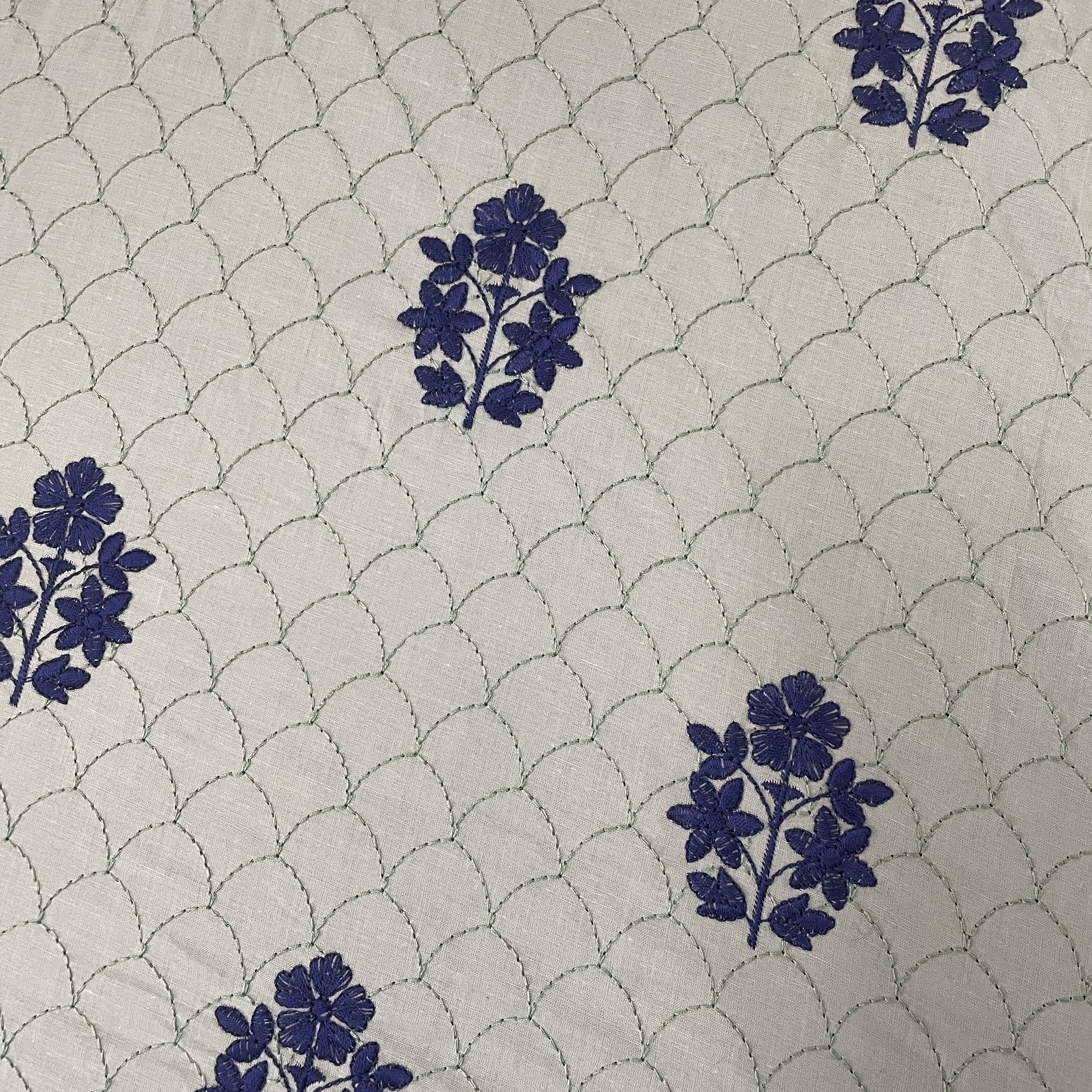 Sage Green Floral Thread Embroidery Cambric Cotton 16265
