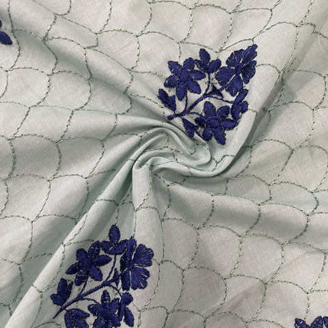 Sage Green Floral Thread Embroidery Cambric Cotton 16265