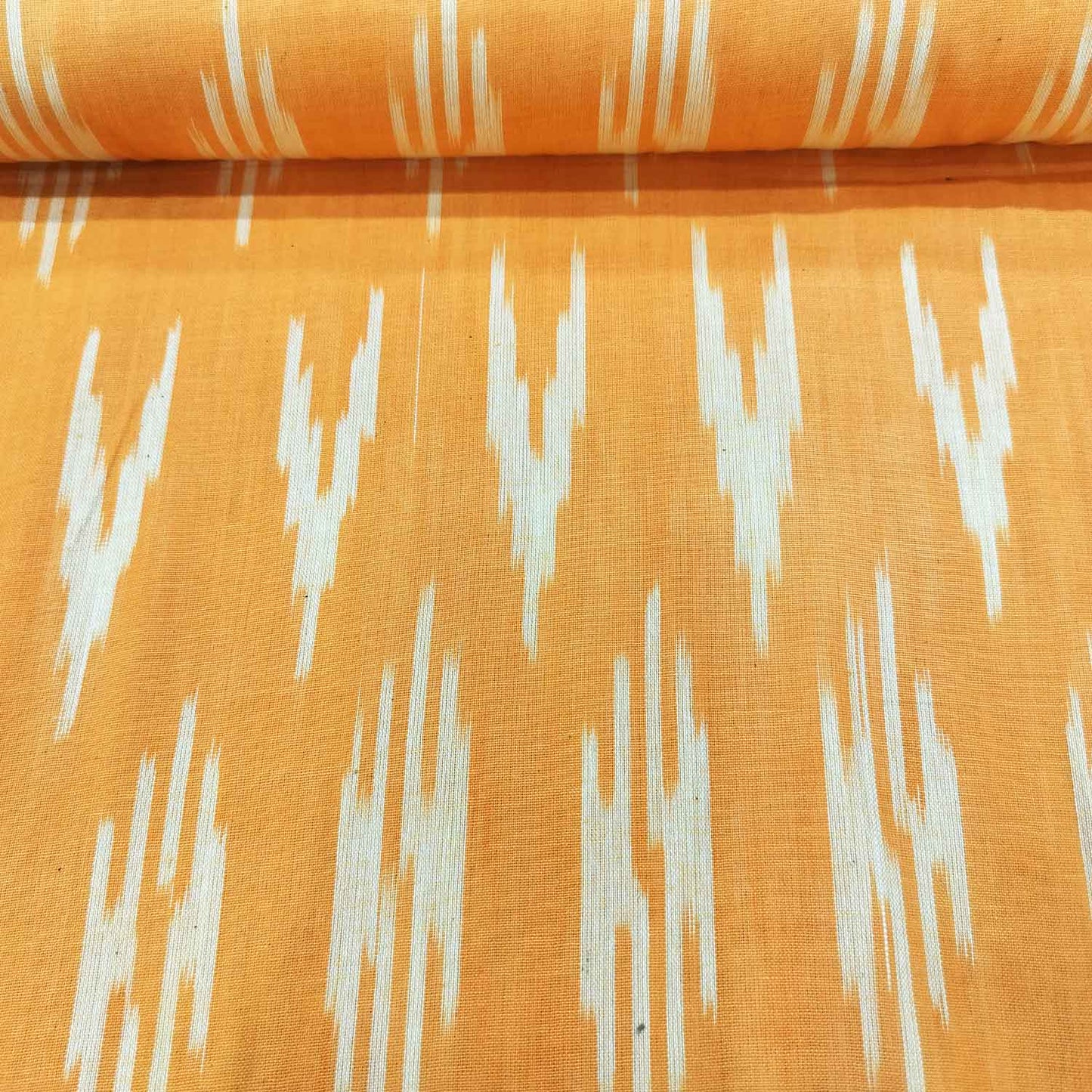Orange Light Cream Ikkat Print Cotton SS-16292