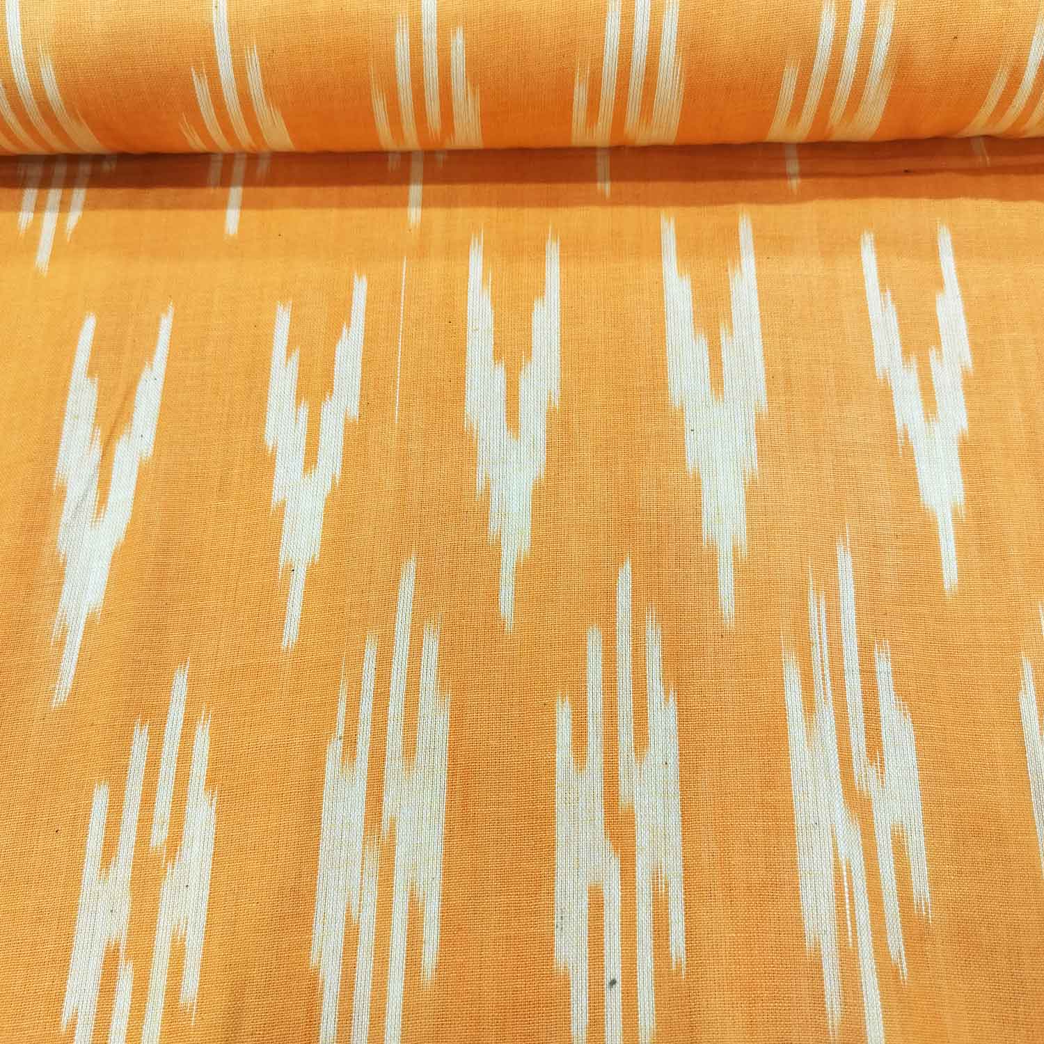 Orange Light Cream Ikkat Print Cotton SS-16292