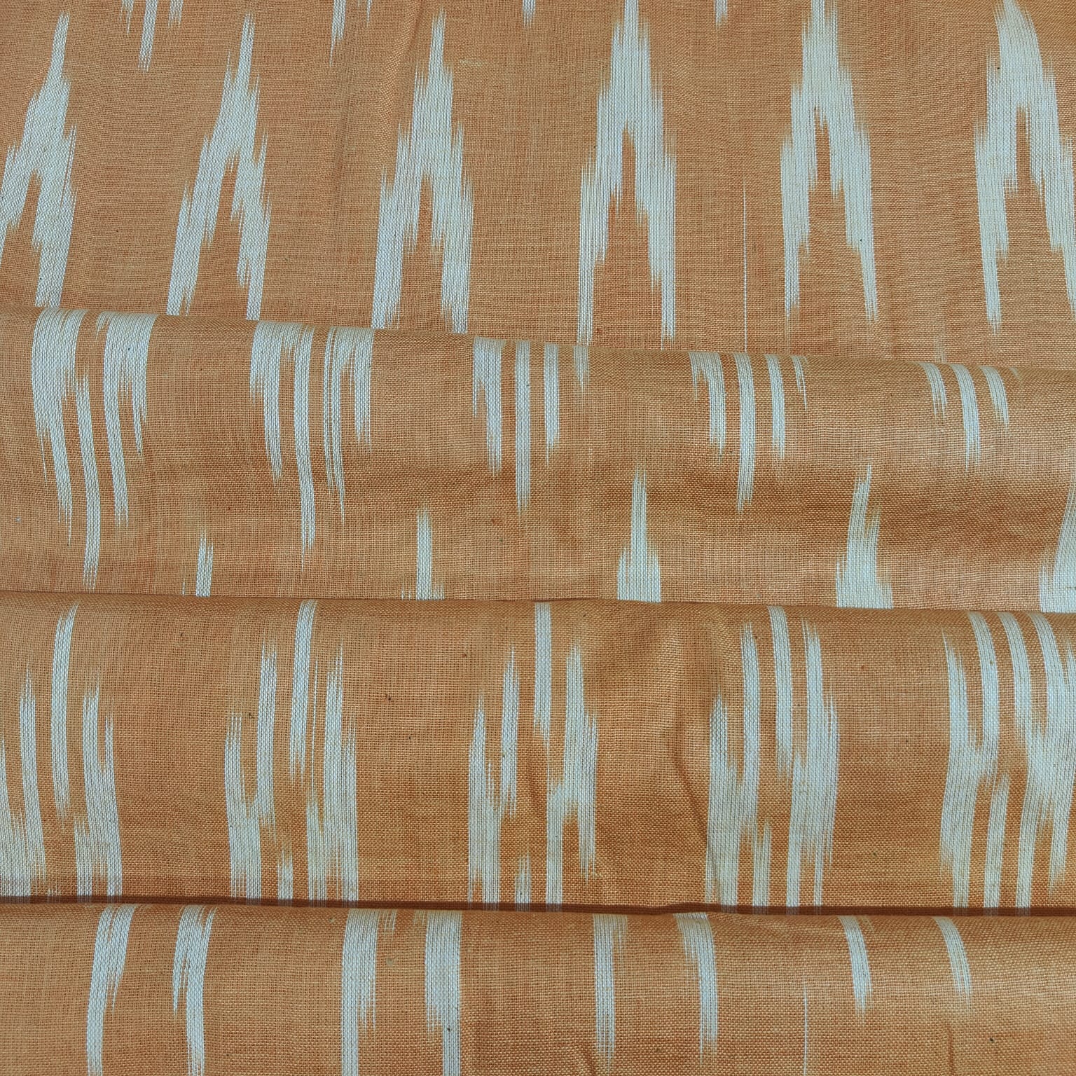 Orange Light Cream Ikkat Print Cotton Fabric 16292