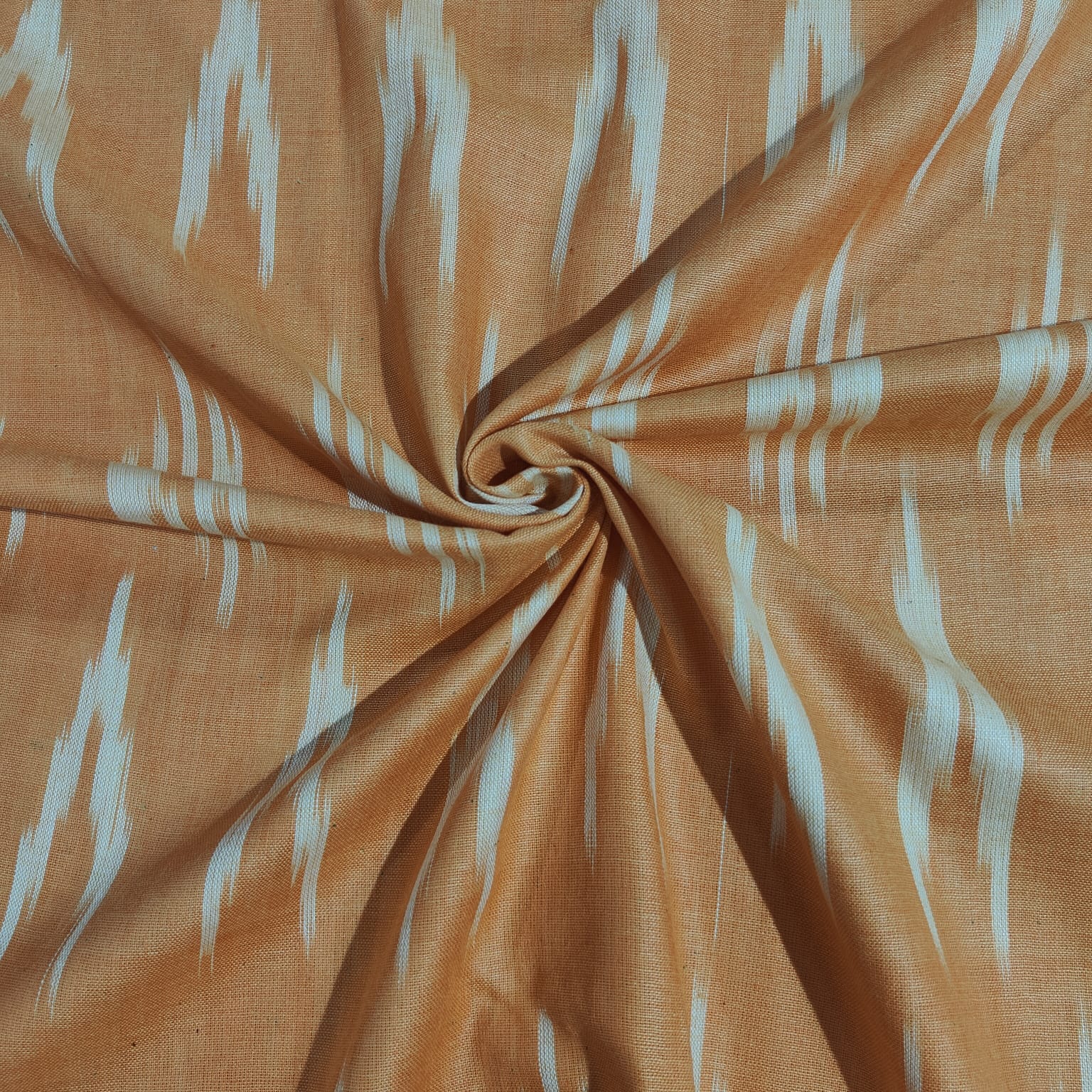 Orange Light Cream Ikkat Print Cotton Fabric 16292
