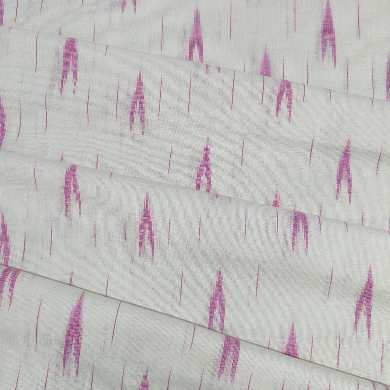 White Pink Ikkat Print Cotton Fabric