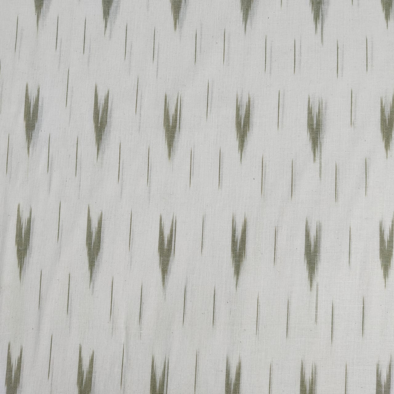 White Olive Green Ikkat Print Cotton Fabric