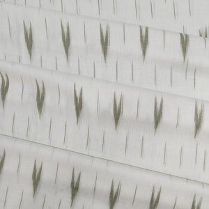 White Olive Green Ikkat Print Cotton Fabric