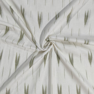 White Olive Green Ikkat Print Cotton Fabric