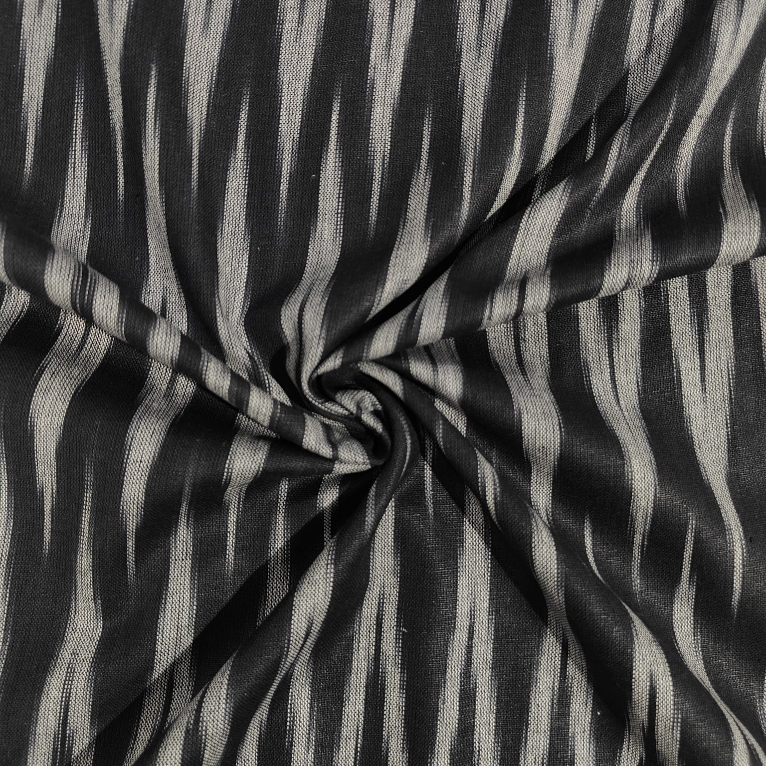 Black Grey Ikkat Print Cotton Fabric