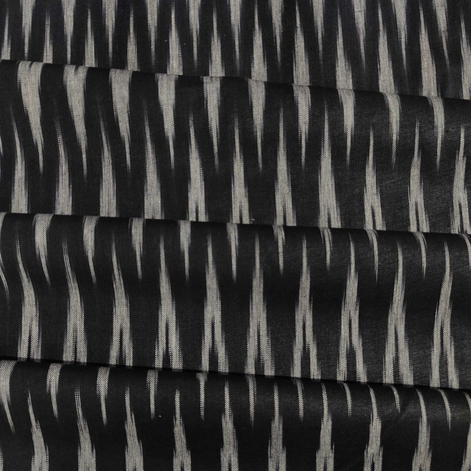 Black Grey Ikkat Print Cotton Fabric