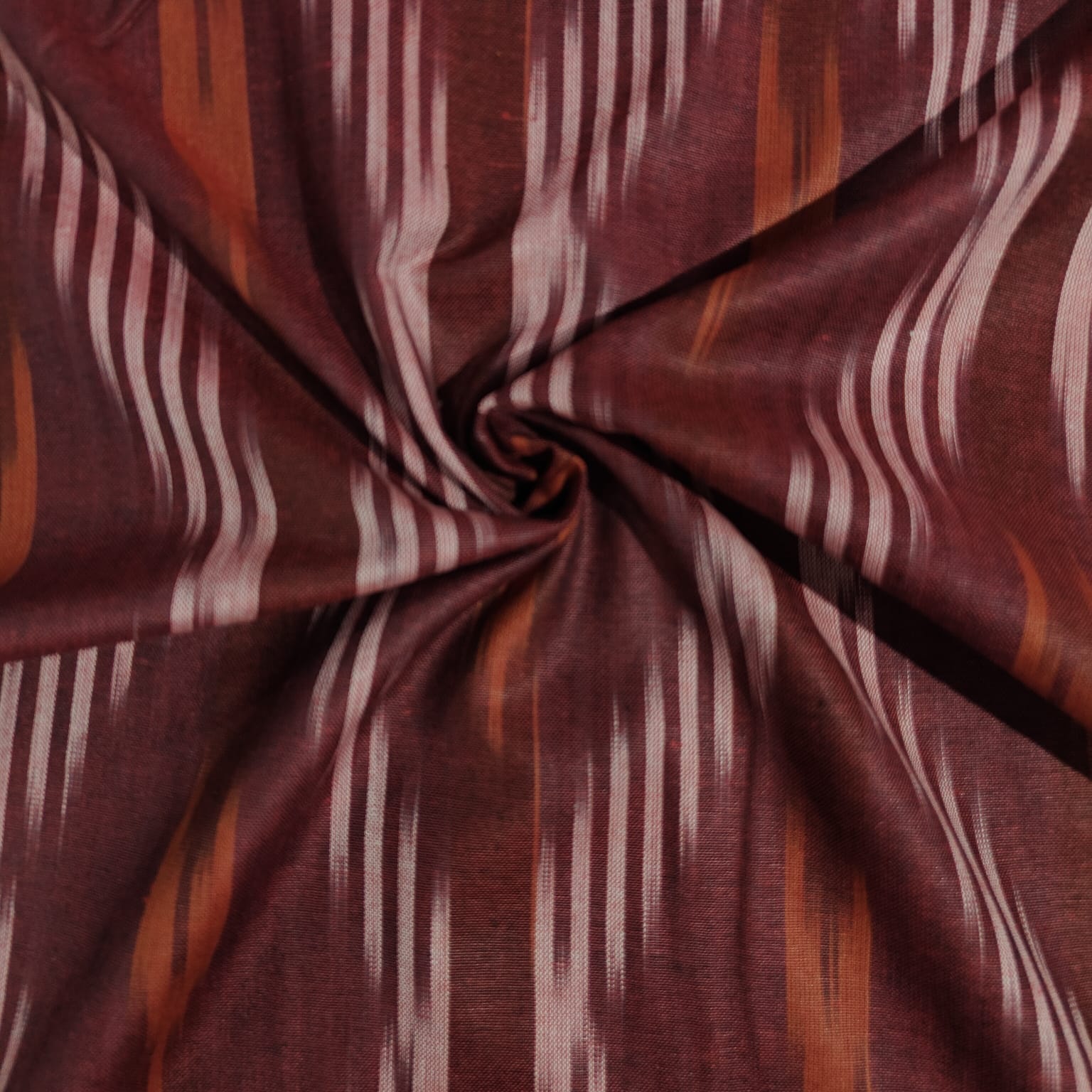 Maroon Orange Ikkat Print Cotton Fabric