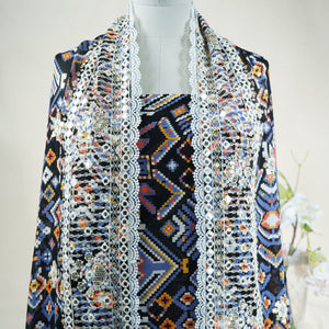 Black Multicolor Geometrical Print Georgette Top Dupatta