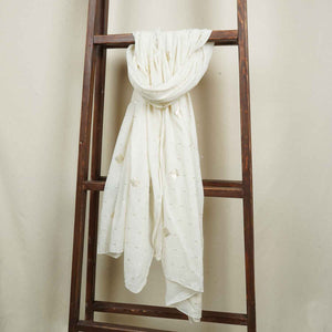 Off White Geometrical Sequins Embroidery Dyeable Cotton Dupatta 16352 - TradeUNO