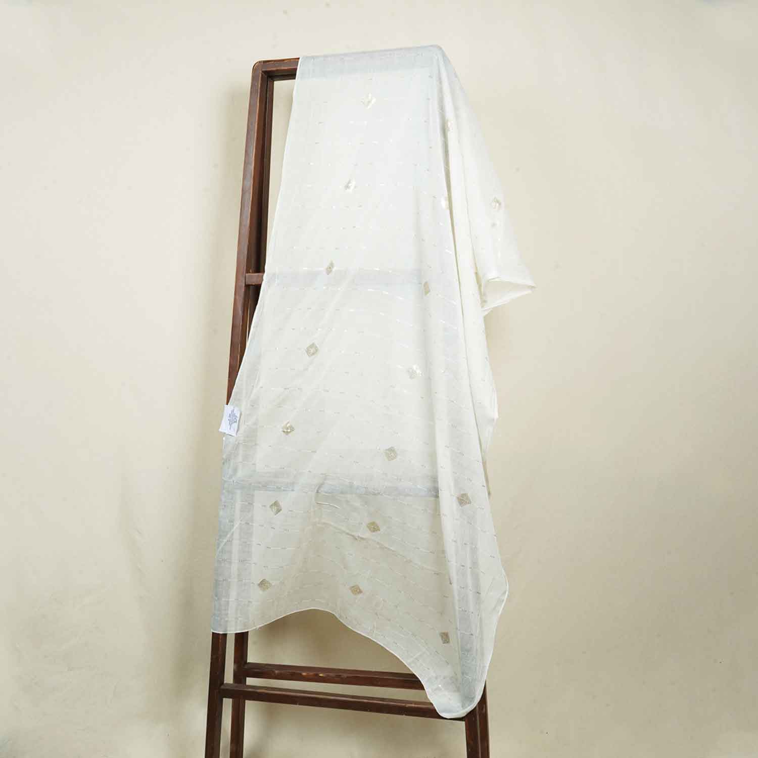 Off White Geometrical Sequins Embroidery Dyeable Cotton Dupatta 16352 - TradeUNO