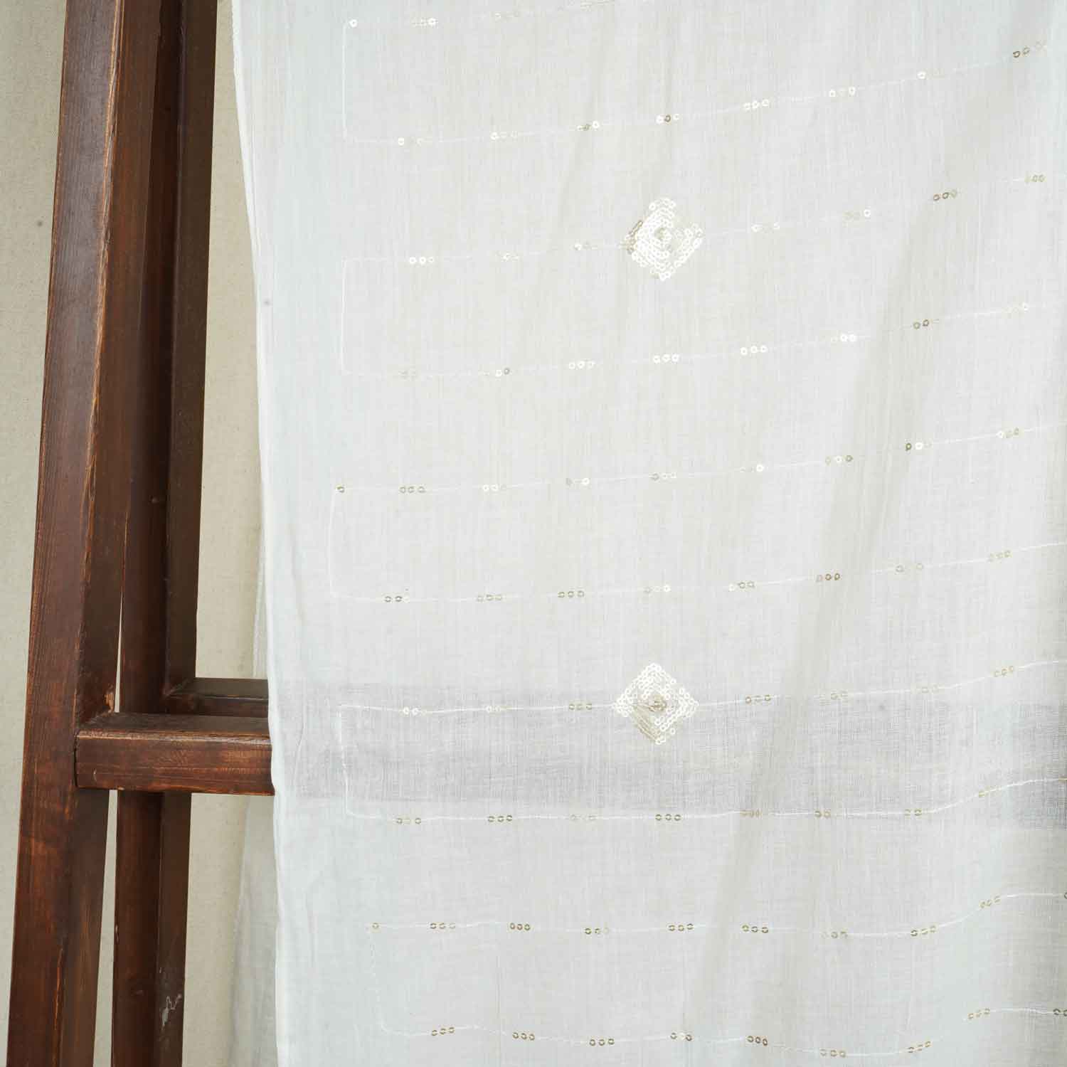 Off White Geometrical Sequins Embroidery Dyeable Cotton Dupatta 16352 - TradeUNO