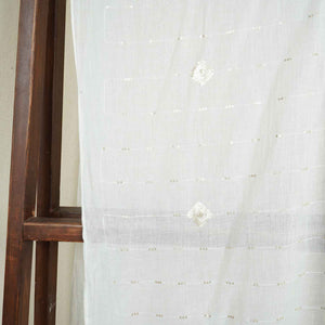 Off White Geometrical Sequins Embroidery Dyeable Cotton Dupatta 16352 - TradeUNO