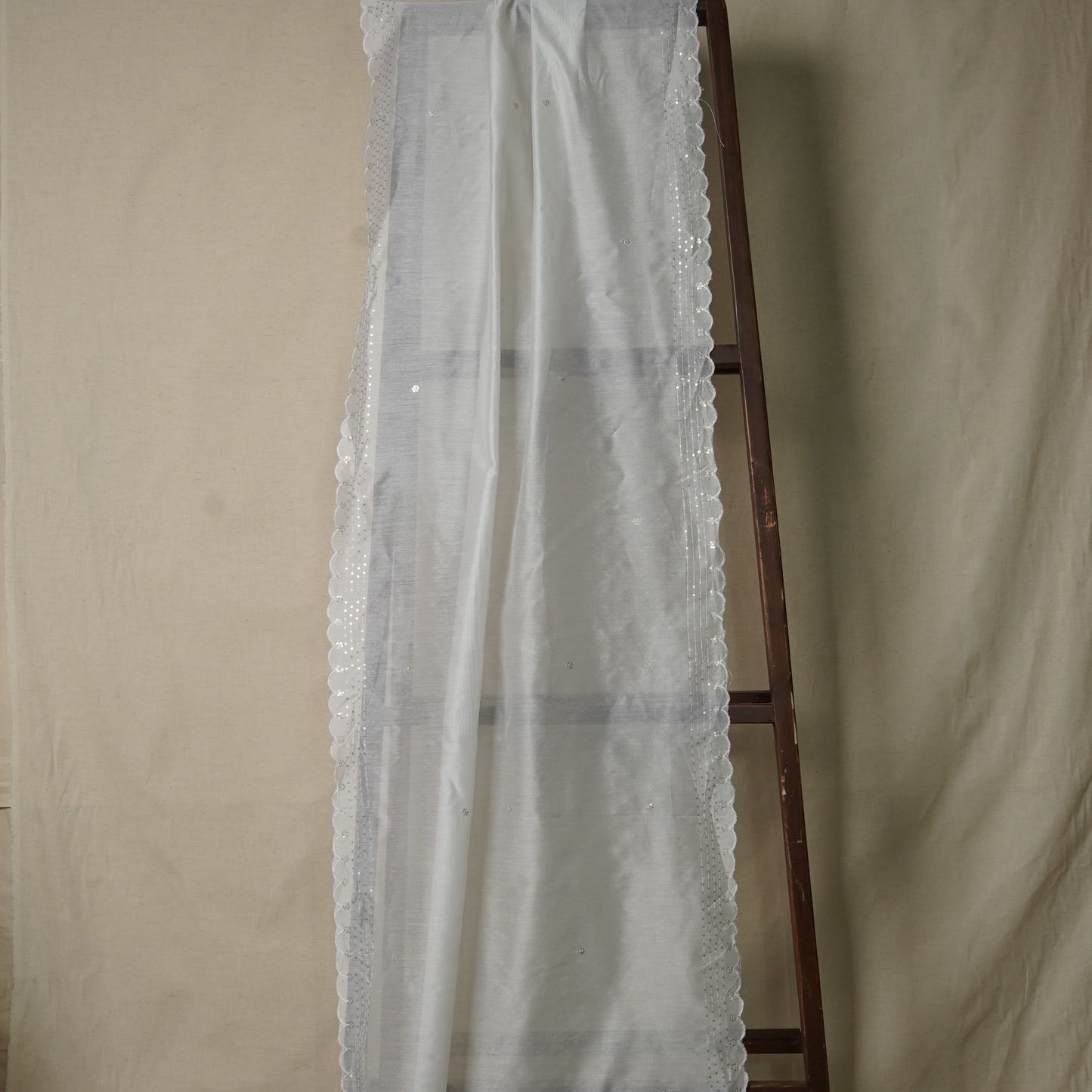 White Sequins Embroidery Dyeable Chanderi Dupatta 16370