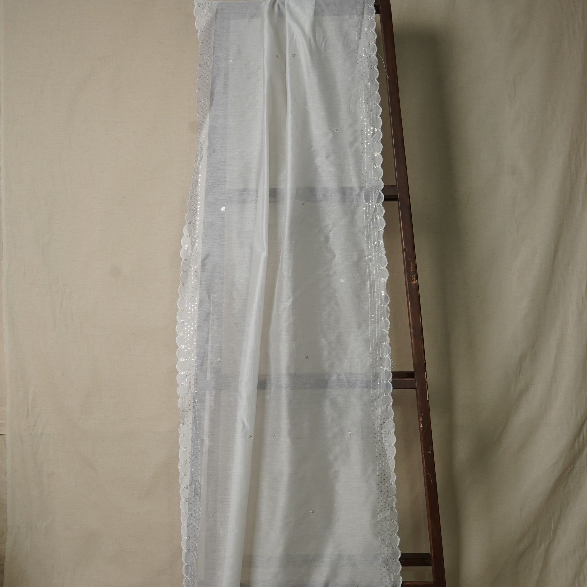 White Sequins Embroidery Dyeable Chanderi Dupatta 16370