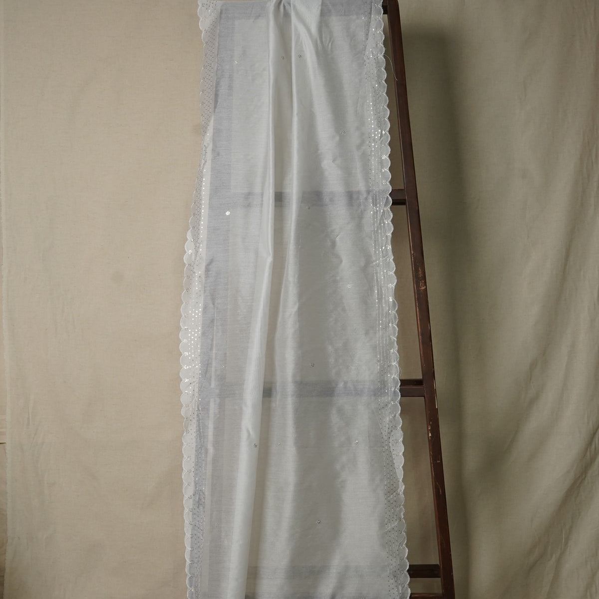 White Sequins Embroidery Dyeable Chanderi Dupatta 16370