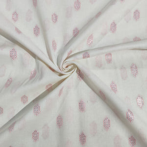 Off White Multicolor Stripes Silver Lurex Dobby Embroidery Dyeable Cotton Fabric