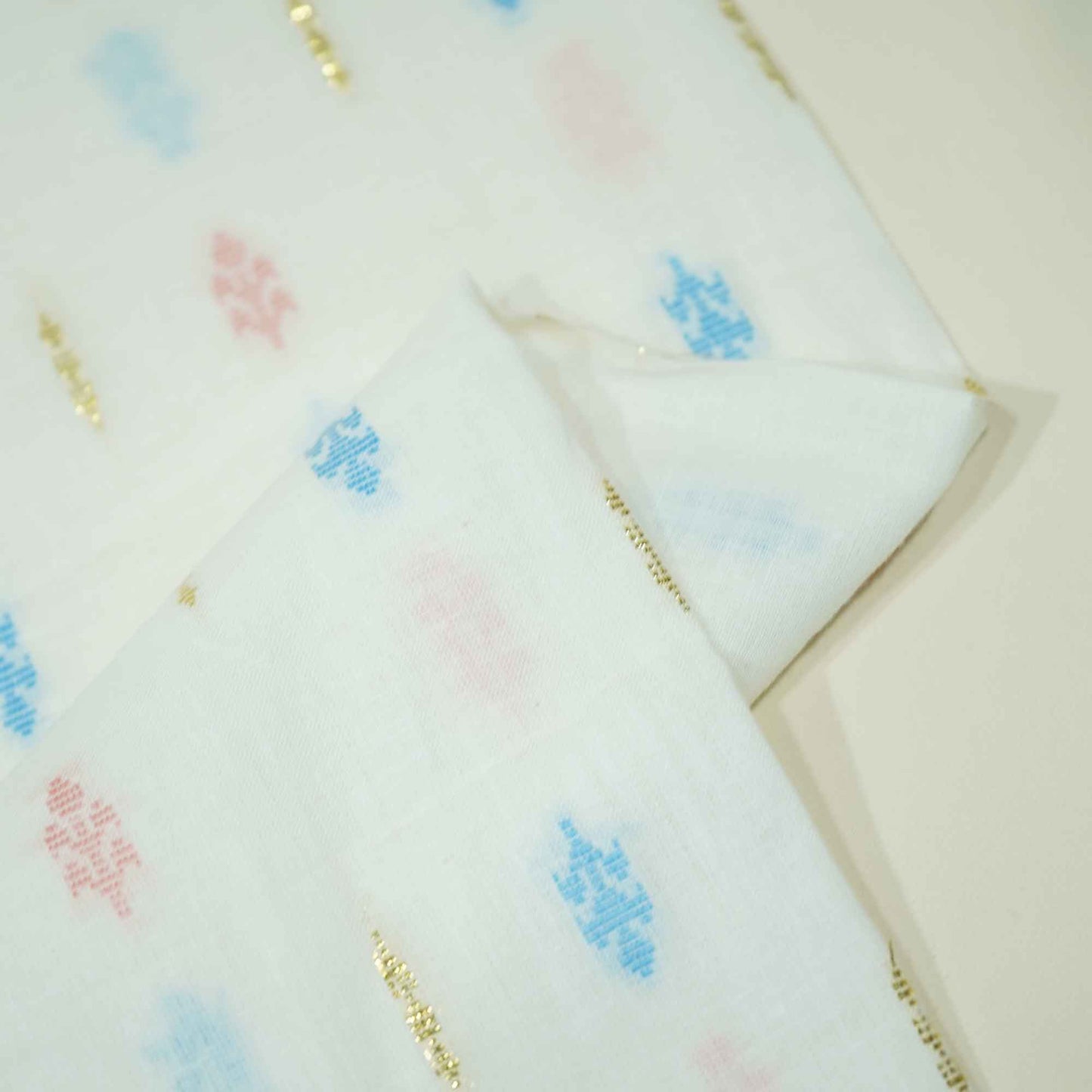 OffWhite Multicolor Gold Lurex Dobby Embroidery Dyeable Cotton DE-16397