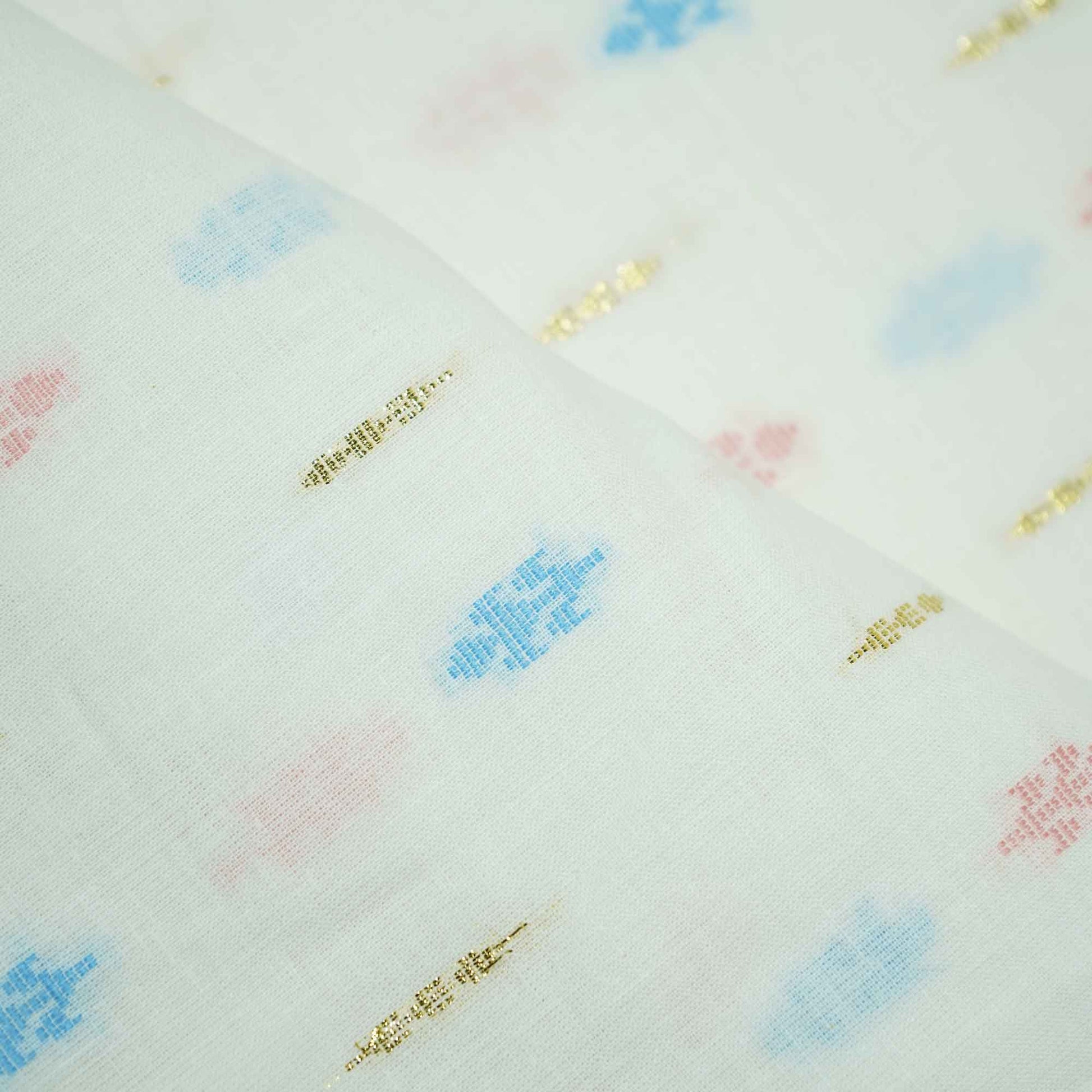 OffWhite Multicolor Gold Lurex Dobby Embroidery Dyeable Cotton DE-16397