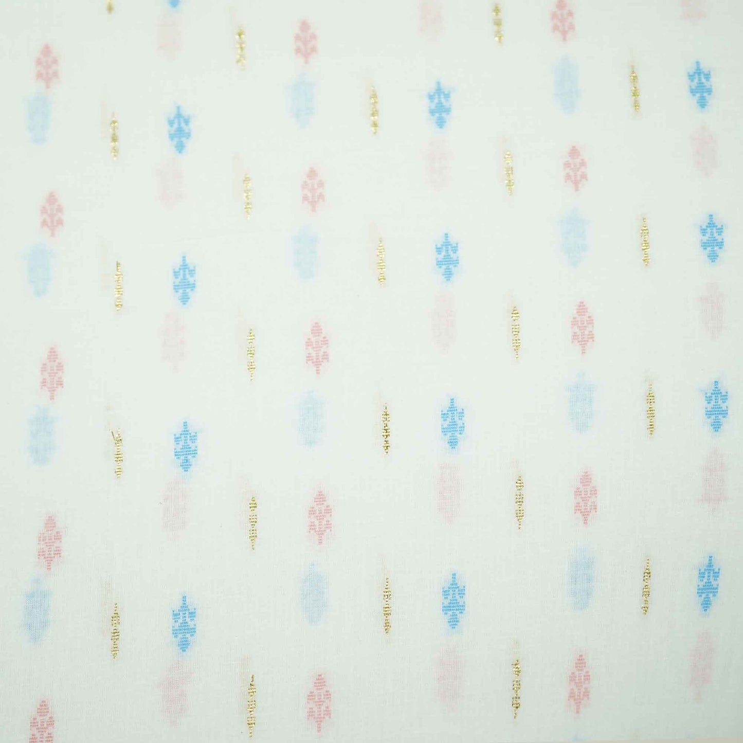 OffWhite Multicolor Gold Lurex Dobby Embroidery Dyeable Cotton DE-16397