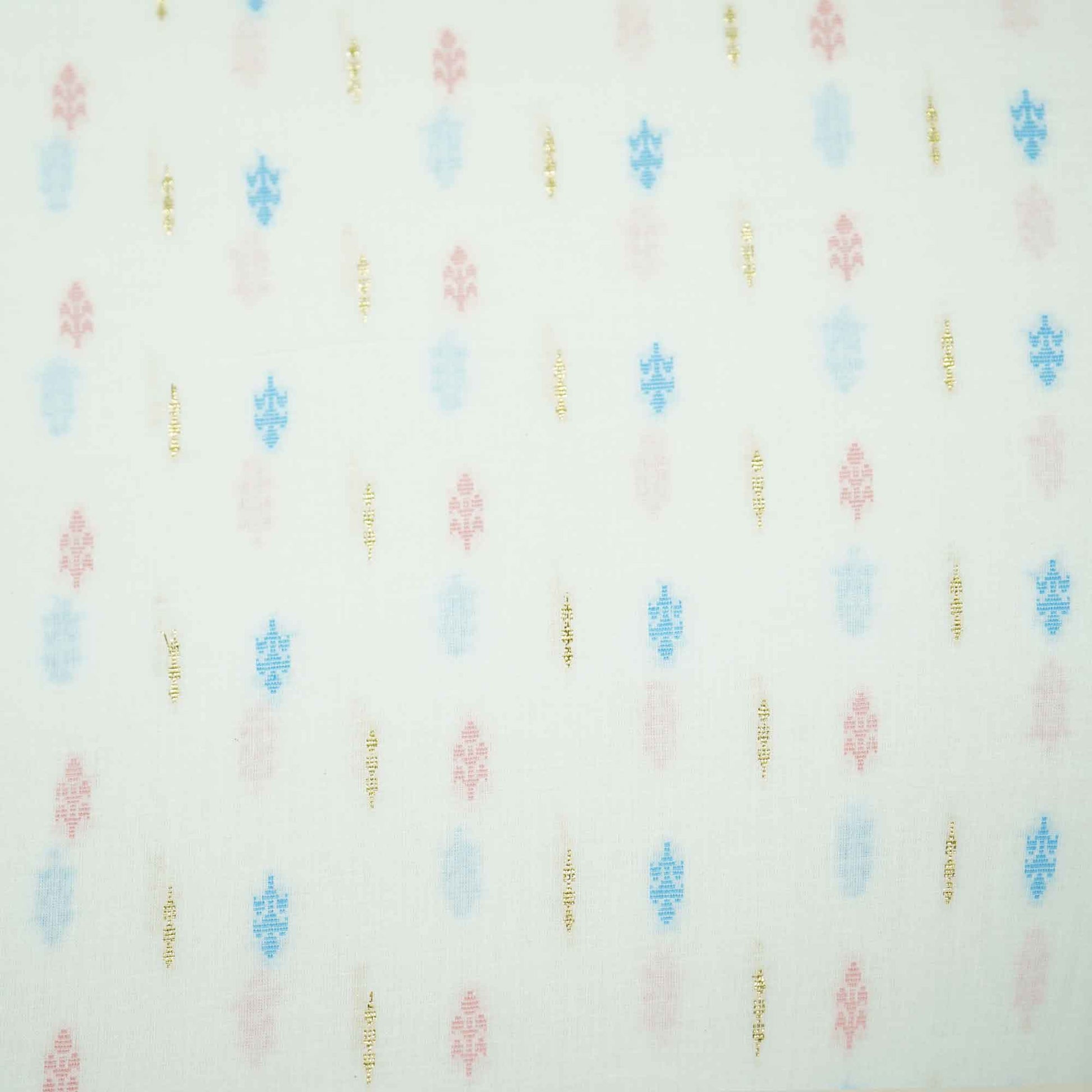 OffWhite Multicolor Gold Lurex Dobby Embroidery Dyeable Cotton DE-16397