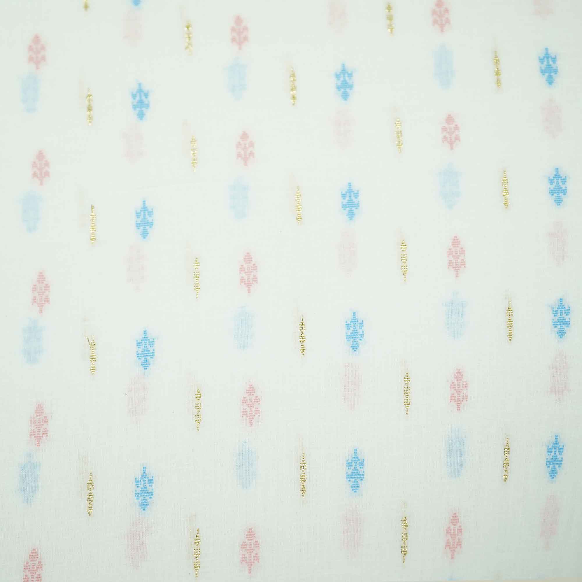 OffWhite Multicolor Gold Lurex Dobby Embroidery Dyeable Cotton DE-16397