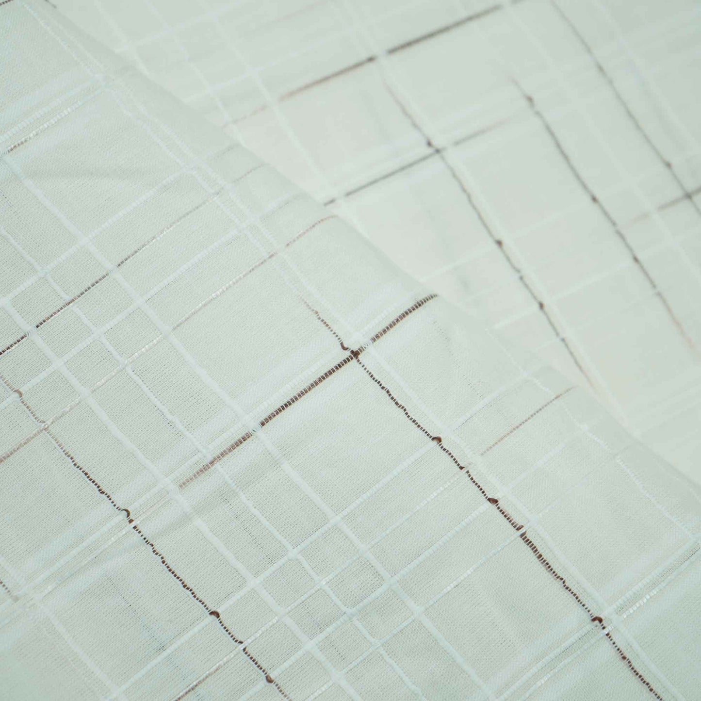 OffWhite Brown Check Dobby Embroidery Dyeable Cotton DE-16404