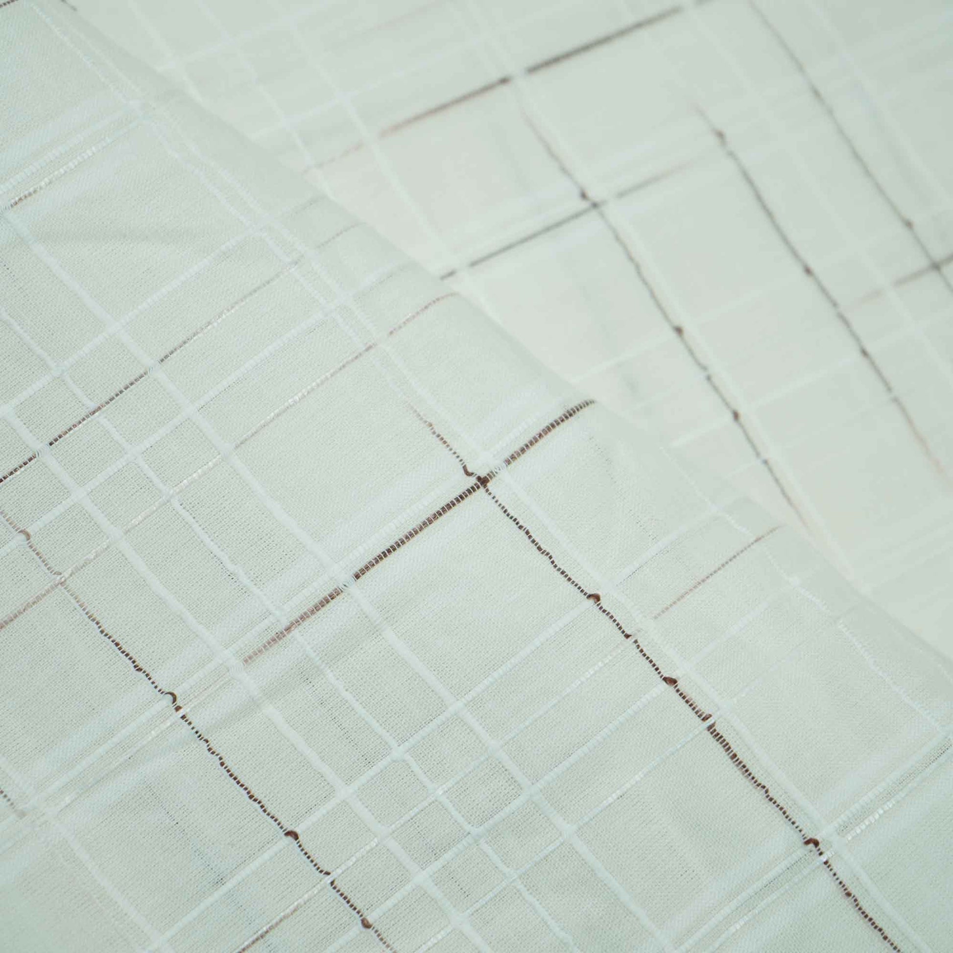 OffWhite Brown Check Dobby Embroidery Dyeable Cotton DE-16404